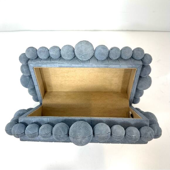 Cult Gaia Maya Blue Eos Clutch Structured Embossed Croc Suede Leather Box Bag - Picture 11 of 15